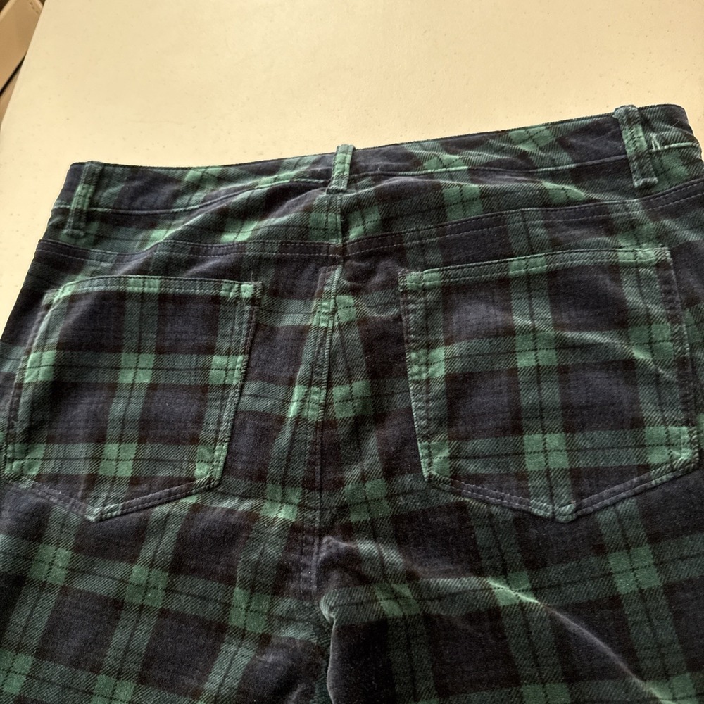 Talbots Sz 12 | Velveteen Straight Leg Tartan Plaid Ankle Pants Black Green - Picture 12 of 16